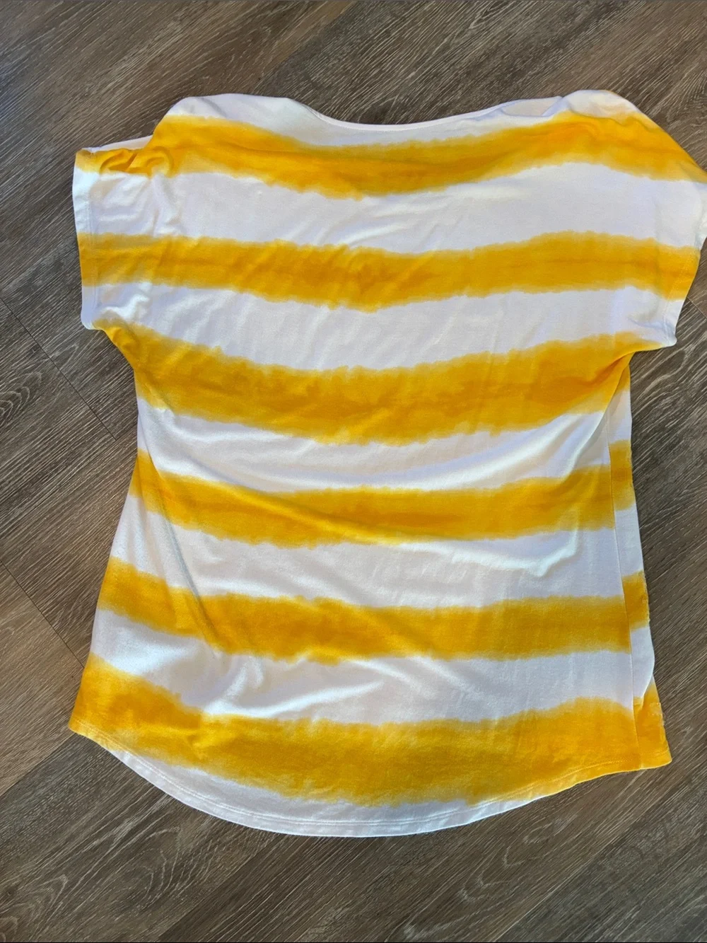 Coldwater Creek White and Yellow Striped Sequin Short Sleeve Tee